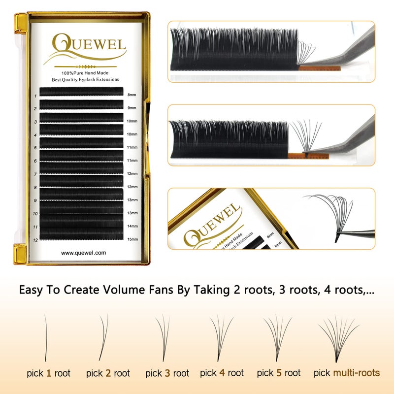 QUEWEL Easy Fan Lash Extensions 0.07mm C Curl Eyelash Extensions 8-15mm Mixed Lash Trays Matte Black Ultra Lightweight C CC D DD Curl Volume Lashes Self Fanning Lashes (0.07C Mix8-15mm) - Image 4
